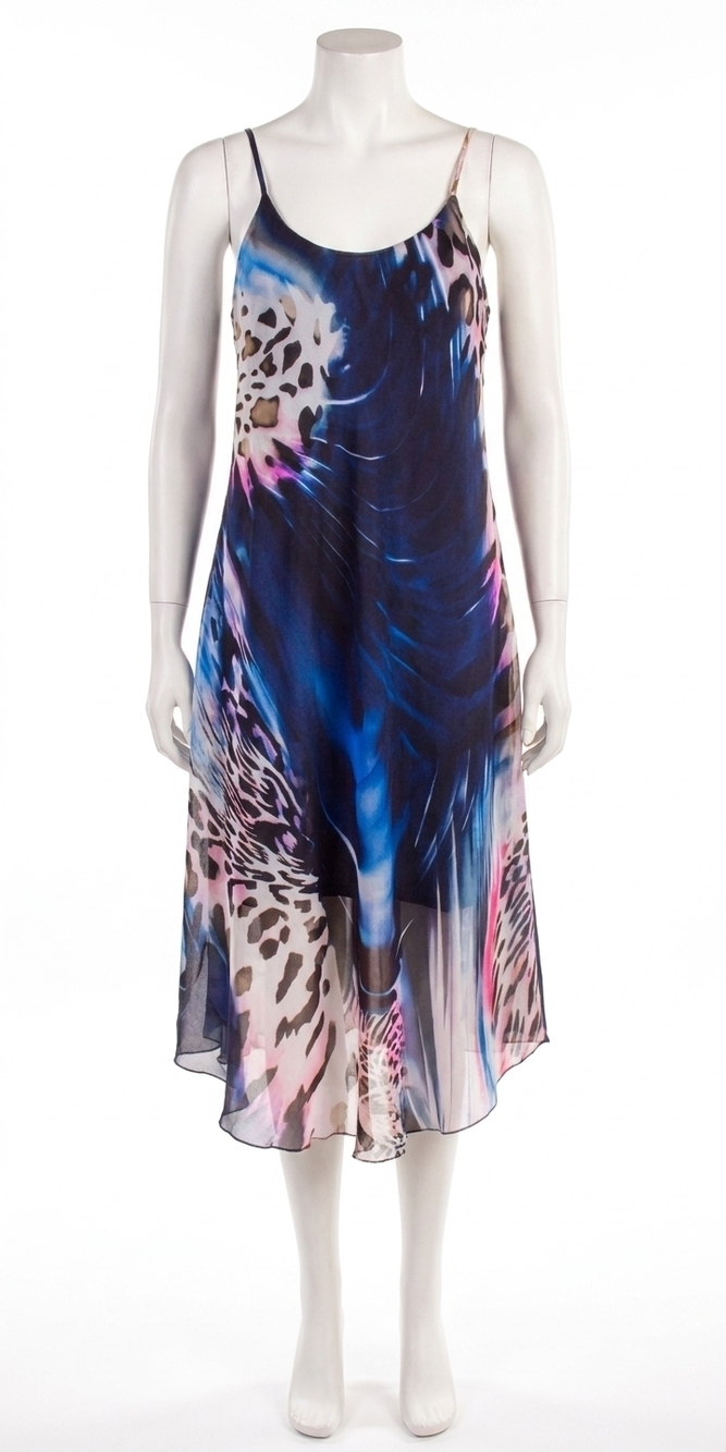 NEW GIGI MODA animal print miele midi dress in navy